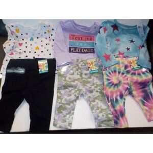 NWT Garanimals Infant Baby Girl 3-6 Months (3) Tops + (3) Pants Outfits